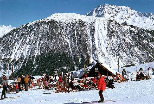 Skiers Enjoying a Mountain Resort Wall Art