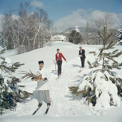 Skiers Delivering a Festive Meal Wall Art