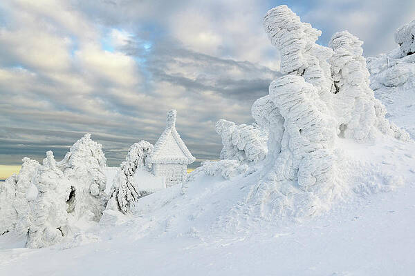 Small Digital Art - Small Ice Chapel And Spruces Covered In Deep Snow On Grosser Arber Mountain (1458m), Lower Bavaria, Bavaria, Germany by Cornelia Dorr