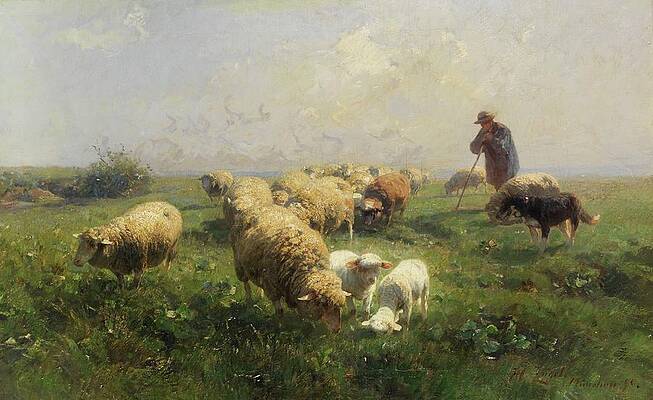 Flock Painting - Sonnige Weide by Heinrich von Zuegel