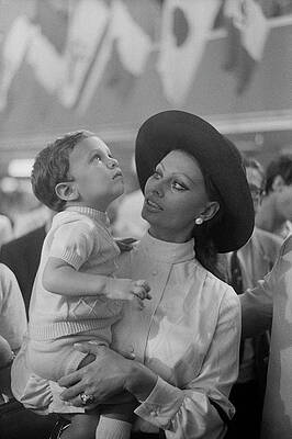 Elegant Woman with Child in Black and White Wall Art