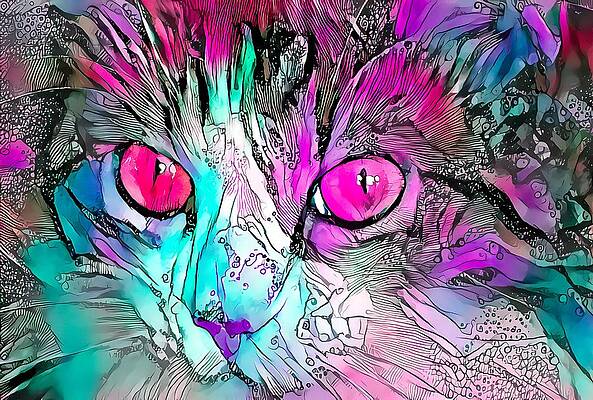 Happy Digital Art - Sophisticated Kitty Colors Pink Eye by Don Northup