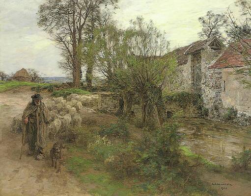Flock Painting - Sortie Du Troupeau Du Rue Chailly by Leon Augustin Lhermitte