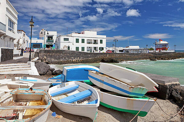 Boat Wall Art featuring the digital art Spain, Canary Islands, Lanzarote, Atlantic Ocean, Las Palmas District, Arrieta, Fishing Boats by Pietro Canali
