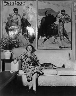 Woman Relaxing with Dog on Sofa Wall Art