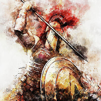 Historical Painting - Spartan Hoplite - 54 by AM FineArtPrints