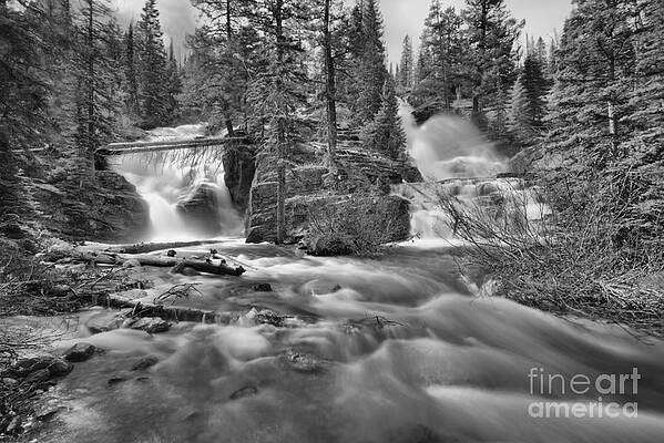 Wall Art featuring the photograph Springtime At Glacier Twin Falls Black And White by Adam Jewell