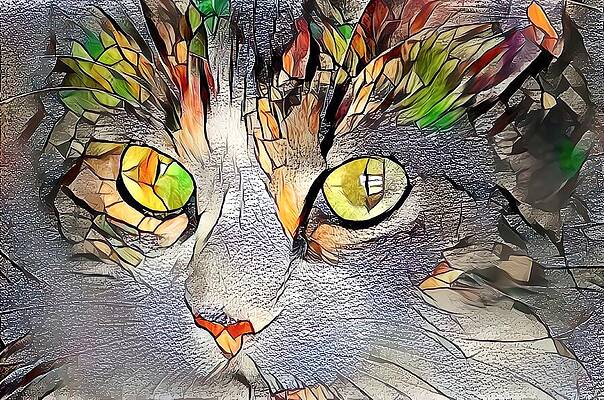 Happy Digital Art - Stained Glass Cat Portrait Golden Orange by Don Northup