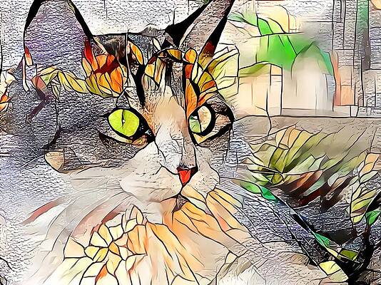 Happy Digital Art - Stained Glass Cat Profile by Don Northup