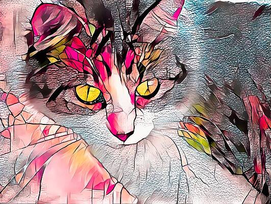 Happy Digital Art - Stained Glass Cat Stare Golden Eyes by Don Northup