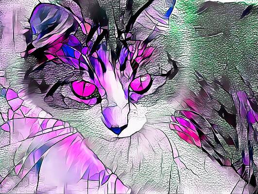 Happy Digital Art - Stained Glass Cat Stare Pink Eyes by Don Northup