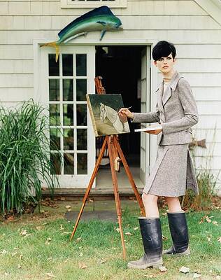 Wall Art featuring the photograph Stella Tennant Painting A Horse by Arthur Elgort