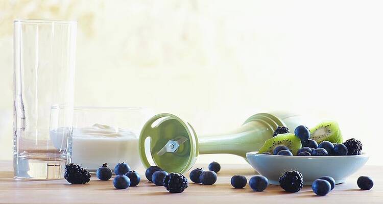 Still Life Featuring Blueberries, Kiwi And Kitchen Utensils Print