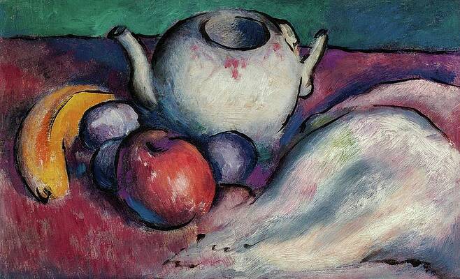 Yellow Wall Art featuring the painting Still Life With Teapot And Fruit by Thomas Hart Benton