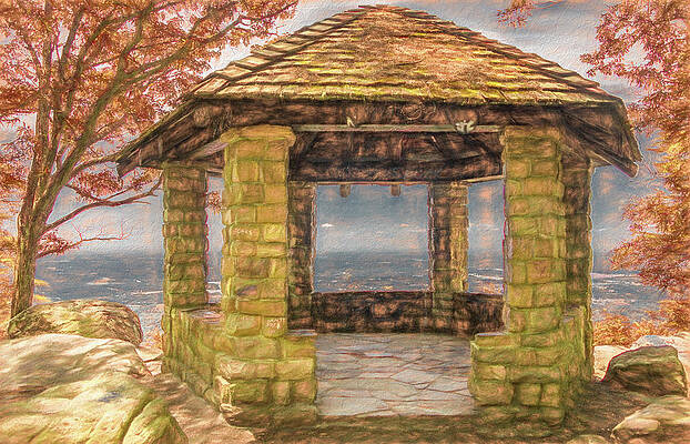 Wall Art featuring the photograph Stone Gazebo Atop Chilhowee Mountain, Painterly by Marcy Wielfaert