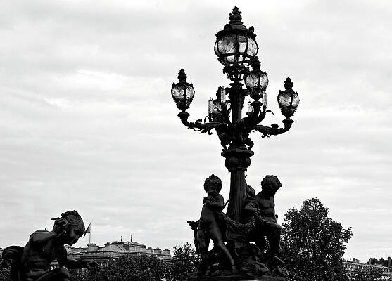 Lamp Wall Art featuring the digital art Street Lamp On Bridge In Paris by Glowcam