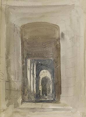 David Cox Painting - Study For The Door Of The Church Of Saint-roch, Paris by David Cox