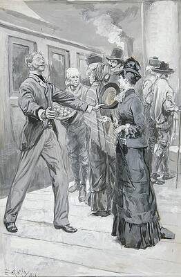 Monochrome Wall Art featuring the drawing Study For The Meeting In The Railway Station, Chapter 7 by Edwin Austin Abbey