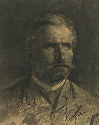 Monochrome Wall Art featuring the drawing Study Of A Mans Head With A Beard And Mustache by Jozef Hanula