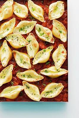 Stuffed Pasta Shells With Tomato Sauce View From Above Print