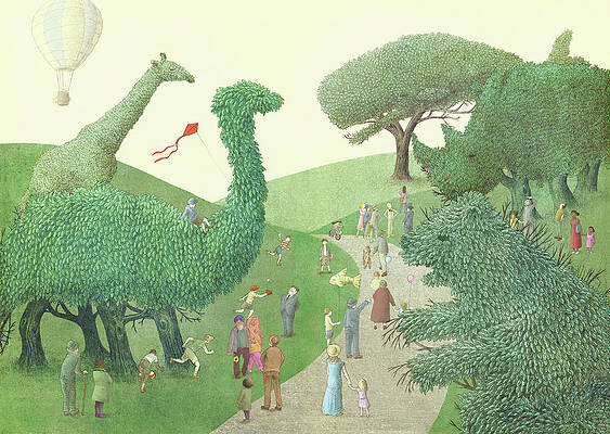 Whimsical Park with Dinosaur Shrub Wall Art