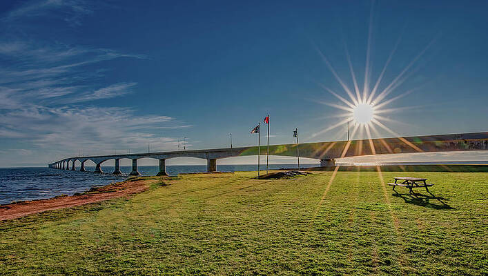 Sunset Photograph - Sunburst At Confederation Bridge by Marcy Wielfaert