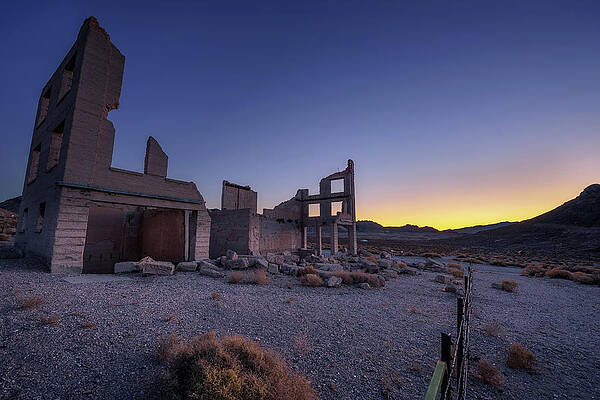 Sunrise Wall Art featuring the photograph Sunrise Above Ruined Building In Rhyolite, Nevada by Miroslav Liska