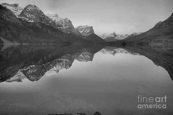 Wall Art featuring the photograph Sunrise Reflections Across St. Mary Lake Black And White by Adam Jewell