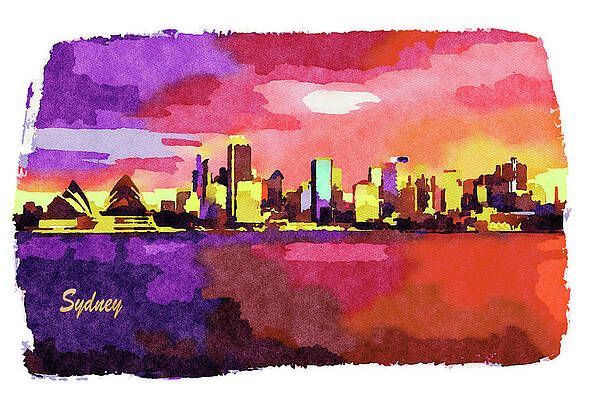 Architecture Painting - Sunset Skyline Of Sydney Downtown by Miroslav Liska