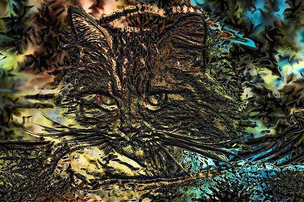 Happy Digital Art - Super Duper Cat Abstract Embossed by Don Northup