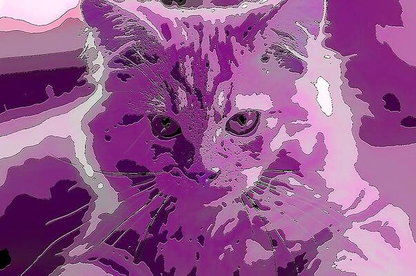 Happy Digital Art - Super Duper Comic Cat Purple by Don Northup