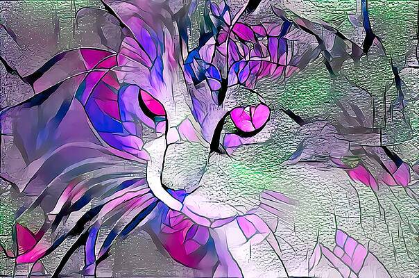 Happy Digital Art - Super Stained Glass Kitten Pink Eyes by Don Northup