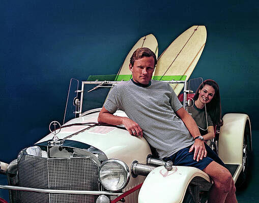 Surfer Corky Carroll with Classic Car Wall Art