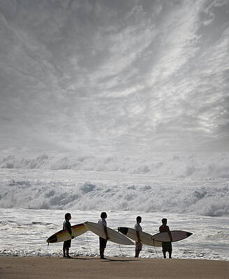 Surfers Waiting by the Shore Wall Art