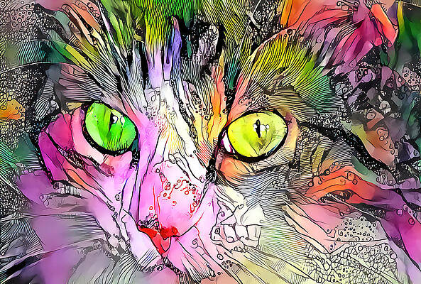 Happy Digital Art - Surreal Cat Wild Eyes by Don Northup