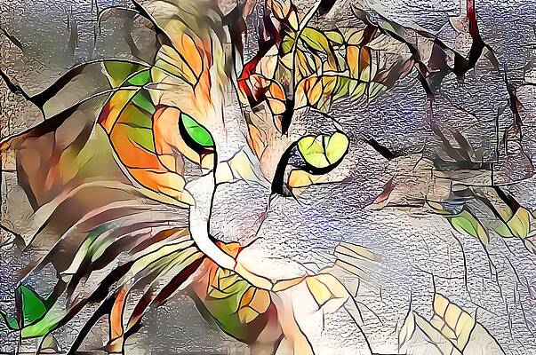 Happy Digital Art - Sweet Orangish Stained Glass Cat by Don Northup