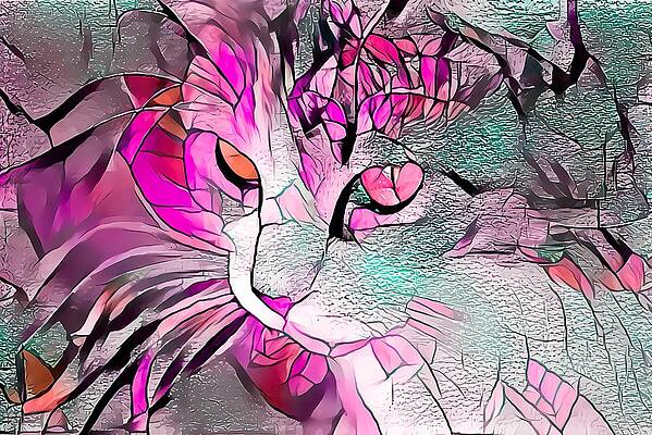 Happy Digital Art - Sweet Pink Stained Glass Cat by Don Northup