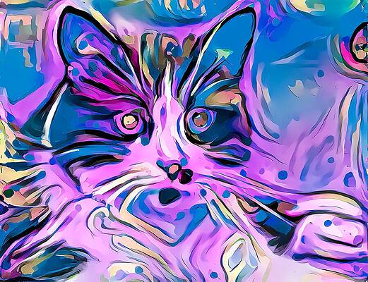 Happy Digital Art - Sweet Purple Stokes Kitty by Don Northup