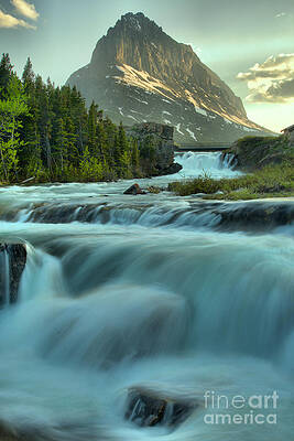 Wall Art featuring the photograph Swiftcurrent Falls Spring Sunset by Adam Jewell