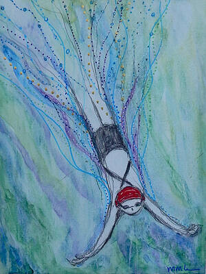 Swimming Wall Art featuring the mixed media Swim Joy by Mary Conner