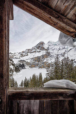 Freeze Wall Art featuring the digital art Switzerland, Bern, Berner Oberland, Kandersteg, Alps, Swiss Alps, The Frozen Lake Of Oeschinen. by Massimo Ripani