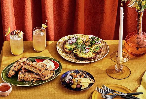 Orange Wall Art featuring the digital art Tartines, Scones, And Cocktails by Emma Fishman