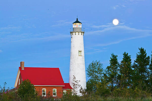 Tawas Point Lighthouse at Moonrise Wall Art