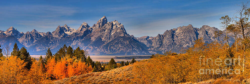 Wall Art featuring the photograph Teton Autumn Foliage Panorama by Adam Jewell