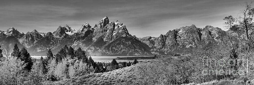 Wall Art featuring the photograph Teton Autumn Foliage Panorama Black And White by Adam Jewell