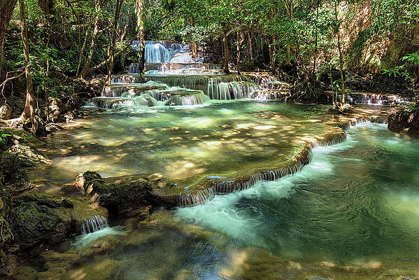 Horizontal Wall Art featuring the digital art Thailand, Waterfall At Nat'l Park by Bernd Grundmann
