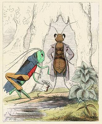 Insects Painting - The Ant And The Grasshopper by Charles Henry Bennett