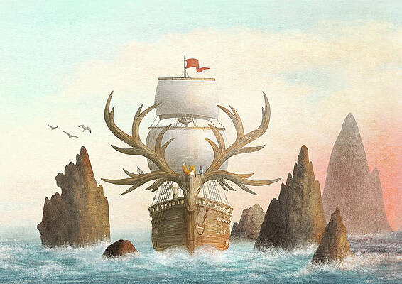 Fantasy Ship with Antlers Wall Art