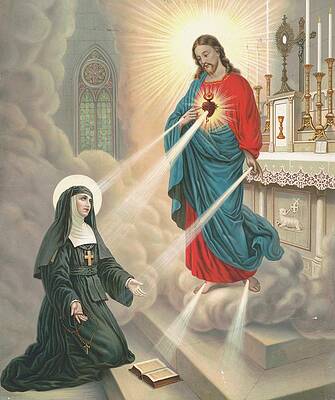 Religion Wall Art featuring the painting The Apparition Of Our Lord To Blessed Margaret Mary Alacoque by Langan & Bro.