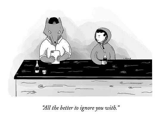 Wolf and Hooded Figure at Bar Drawing